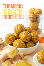 Turmeric Ginger Energy Bites An Easy Energizing Make Ahead Snack To Ward Off Hangry Stress V Turmeric Recipes Healthy Snacks Recipes Energy Bites Recipes