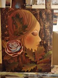 Autumnal dawn fall-colored painting with light rays