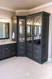 A cutting edge glass and mirror, inc. Master Bathroom Remodel With Custom Antique Mirrored Glass Inlay Cabinet Doors In Stor Bathroom Cabinets Designs Glass Bathroom Cabinet Mirrored Cabinet Doors