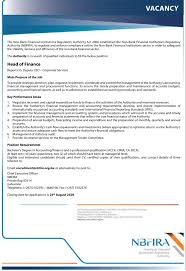 Provides education and training to senior management on important accounting issues. Nbfira Vacancy The Non Bank Financial Institutions Regulatory Authority Act 2006 Established The Non Bank Financial Institutions Regulatory Authority Nbfira To Regulate And Enforce Compliance Within The Non Bank Financial Institutions Sector In Order
