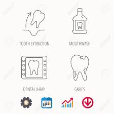 Tooth Extraction Caries And Mouthwash Icons Dental X Ray Linear