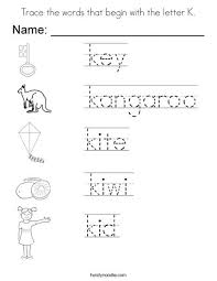 Trace The Words That Begin With The Letter K Coloring Page Letter Worksheets For Preschool English Worksheets For Kids Letter K Words