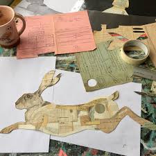 On My Table Today Mrsbertimus Blogspot Com Paper Art Craft Assemblage Art Bunny Art