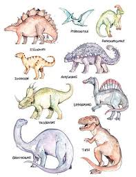 Dinosaurs Species Large Print 13x19 Inches Dinosaurs Species Etsy Dinosaur Posters Dinosaur Drawing Watercolor Animals