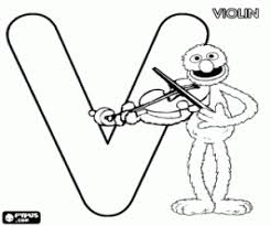 Letter V With Grover Playing The Violin Coloring Page Alphabet Coloring Pages Sesame Street Coloring Pages Abc Coloring Pages