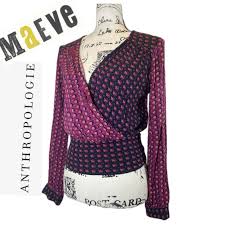 ANTHROPOLOGIE MAEVE BLOUSE WRAP LISA PUFFED SLEEVES SZ 2 FLORAL AESTHETIC V  NECK