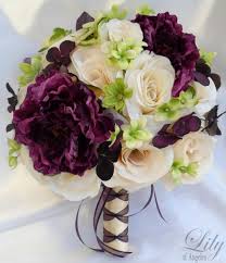 Wedding bouquet 17 piece set bridal silk flower plum purple cream lavender lilac. Wedding Bouquet Bridesmaid Bouquet Wedding Flower Silk Flower Bouquet Bouquet 17 Piece Set Plum Purple Green Ivory Lily Of Angeles Wedding Flowers Purple Wedding Bouquets Bridesmaid Bouquet