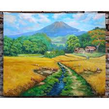 Lukisan cat air sering kali dipilih untuk menggambarkan pemandangan atau alam. Jual Lukisan Cat Minyak Kanvas Pemandangan Alam Musim Panen Padi 89x109 Cm Kab Sleman Donpachi Lapak Outdoor Tokopedia