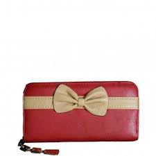Porte Monnaie Portefeuille Rouge Avec Nœud Beige Fermeture Eclair Nombreux Rangements Et Chainette Argentee Porte Monnaie Portefeuille Simili Cuir