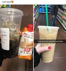 Healthier Caramel Macchiato Starbucks Double Doppio Espresso On Ice With Premier Nutrition Caramel Starbucks Drinks Recipes Coffee Nutrition Low Carb Drinks