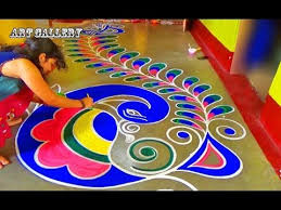 Diwali Special Full Floor Big Peacock Rangoli Designs By Art Gallery Youtube Colorful Rangoli Designs Rangoli Designs Peacock Rangoli Designs For Competition