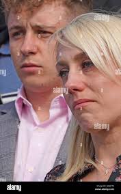 PCSO Julia James' son Patrick Davies, and daughter Bethan Coles, outside  Canterbury Crown Court in Kent, where Callum Wheeler, 22, has been found  guilty of the murder of the police community support