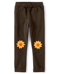 Girls Embroidered Sunflower Patch Fleece Jogger Pants Harvest Gymboree Brown Bear
