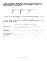 Conditions happen to be really good this year for breeding and next year there are 1,245 offspring. Hardy Weinberg Equilibrium Worksheet