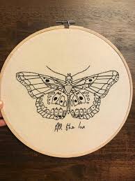 Black And White Harry Styles Butterfly Tattoo Harry Styles Butterfly Tattoo Embroidery By Artsyaffirmations On Etsy Https Www Etsy Com Listing Embroidery Inspiration Embroidery Art Harry Styles Butterfly