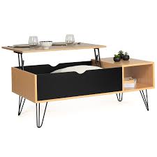 C'est la beauté élégante du noyer. Table Basse Plateau Relevable Noemi Bois Pieds Epingle