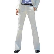 Often made of denim, they flared out from the bottom of the calf, and had slightly curved hems and a circumference of 18 inches (46 cm) at the bottom of each leg opening. 2020 New Men S Flared Trousers Formal Pants Bell Bottom Pant Dance White Suit Pants Formal Pants For Men Size 28 37 Flare Pants Aliexpress