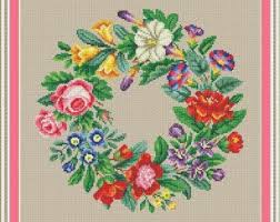 How to make a pencil case caravan. Vintage Embroidery Needlework Berlin Woolwork By Magicofneedle Floral Cross Stitch Pattern Cross Stitch Flowers Floral Cross Stitch