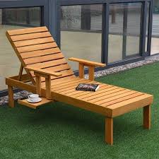 Gymax Patio Chaise Sun Lounger Outdoor Garden Side Tray Deck Chair Beach Chair Wood Walmart Com Patio Chair In 2020 Patio Loungers Sun Lounger Beach Lounge Chair