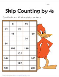 Count By 4 Chart Skip Counting By 4s Worksheets