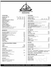 Hours may change under current circumstances Safe Harbor Seafood Restaurant Menu In Jacksonville Beach Florida