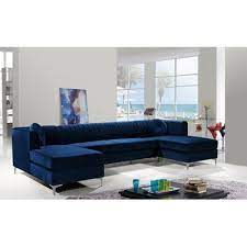 Allmodern 132 Velvet Symmetrical Modular Sofa Chaise Fabric Navy Velvet In 2021 Modular Sofa Sectional Modular Sectional