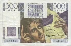 Euro monnaie en espèces dans la bourse. Banknoten Der Banque De France Banque De France Billet 500 Francs Chateaubriand 4 9 1952
