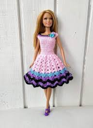 Handmade Dress For Barbie Doll 11 5in Or Similar By My Own Design The Crochet Dress Made Of Pink Blue Pur Tig Isi Elbiseler Barbie Giysileri Orme Bebekler