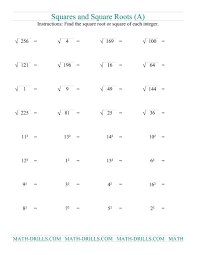 The Squares And Square Roots A Math Worksheet From The Number Sense Worksheets Page At Math Drills Com Square Roots Math Worksheet Free Math Worksheets