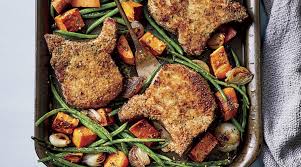 Oven Fried Pork Chops Recipe With Sweet Potatoes And Green Beans Recipe How To Cook Pork Fries In The Oven Roasted Apples