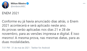 A prova de redação será escrita a mão. Enem 2021 Mec Confirma Provas Digital E Impressa Em 21 E 28 De Novembro