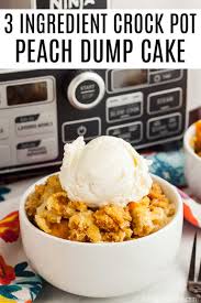 Pour peaches and heavy syrup into the . Crock Pot Peach Dump Cake Crockpot Dump Cake With Only 3 Ingredients