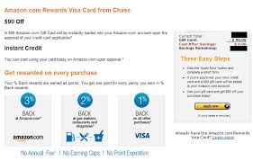 This amazon.com virtual gift card is applied to the customer's account upon card approval. Amazon Rewards Visa Signature Card 90 Gift Card Bonus Up To 3 Cash Back