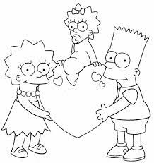 Bart Lisa Maggie los simpsons san valention | Valentine coloring pages,  Valentines day coloring page, Cartoon coloring pages