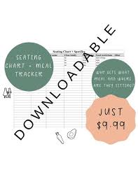 Downloadable Seating Chart Meal Tracker Printable Wedding Planning Templates Seating Chart Template