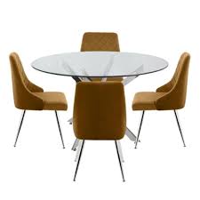 Formal dining room sets, with sleek modern lines or fine traditional detailing, elegantly designed and to be the centerpiece of your dining room and formal entertaining. Nova 130cm Round Dining Table And 4 Mustard Tiffany Chairs