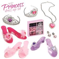 Princess Fashion Accessory Girls Dress Up Set Includes 3 Pairs Of Shoes 2 Tairas Earrings And Necklace Toddler Dress Up Little Girl Princess Dresses Disney Princess Dress Up