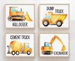 Construction Wall Art Construction Toddler Boy Bedroom Art Etsy Bedroom Art Canvas Set Nursery Art Prints