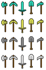 1 diamond axe with unbreaking cclv and efficiency cclv. Minecraft Tools Sword Pickaxe Axe And Shovel Boomrocker
