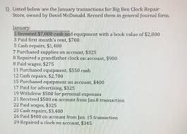 **customized clocks are not returnable. 1 Listed Below Are The January Transactions For Big Chegg Com