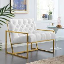 Modway Bequest White Gold Stainless Steel Upholstered Fabric Accent Chair In 2020 Fabric Accent Chair Gold Furniture Upholstered Fabric
