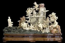 Quite Big Chinese Sculpture In Ivory Marble And Jade With The Representati Sculpture Asian Art Chinese Art