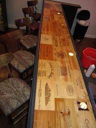 A basement wet bar can be designed as a compliment to the main space within the room. 43 Super Cool Bar Top Ideas To Realize Rustic Bar Cool Bar Top Ideas Wine Crate Furniture