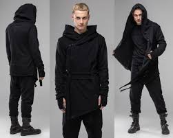 Manteau Dhommes Asymetriques A Capuchon Veste Noire Gothique Etsy Long Black Jacket Cyberpunk Clothes Jedi Outfit