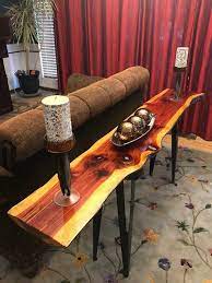This Gorgeous Deep Red Cedar Plank Resin Coated Entryway Sofa Table Is Truly A Rare Find The Wood G Live Edge Table Wood Resin Table Dining Room Console Table