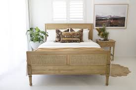 Castlecreek cedar log queen bed with headboard and footboard, rustic natural unfinished wooden bed frames. Hamilton Cane Bed King Size Weathered Oak Abide Interiors