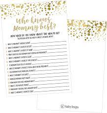 Buy 25 Gold Baby Shower Games For Boys Or Girls Fun Party Idea Activities Who Knows Mommy Best Gender Neutral Reveal New Parent Guessing Funny Questions For Kids Mom Dad And Coed