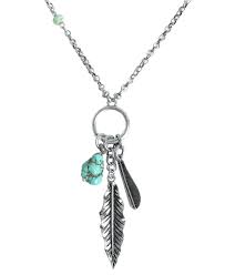 Lucky Brand Necklace Silver Tone Semi Precious Turquoise Feather Charm Necklace Fashion Necklaces Lucky Jewelry Feather Charm Necklace Lucky Brand Necklace