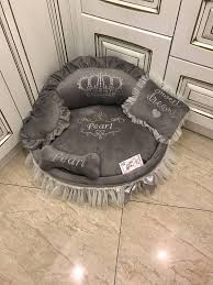 Gray Princess Bed With Crown Sparkles Puppy Bed For Princess Dog Designer Pet Pet Cat Bed Medium Or Small Dog Bed In Grey Personalized Bed Puppy Beds Dog Bed Dog Beds