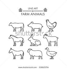 Outline Figures Of Farm Animals Vector Figures Icon Set Vector Cow Pig Chicken Horse Rabbit Goat Donkey S Animal Outline Farm Animals Cow Illustration